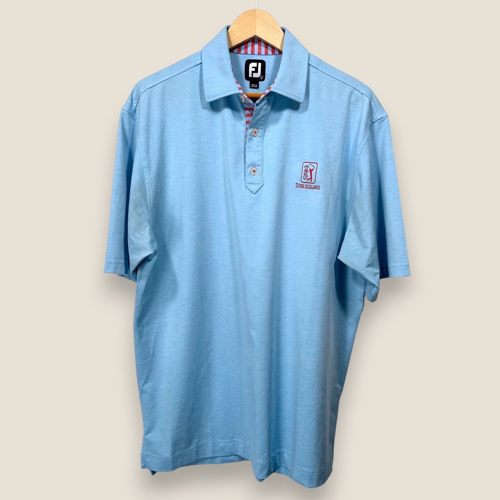 TPC River Highlands FootJoy Performance Polo Shirt Men Large Blue Pink Golf